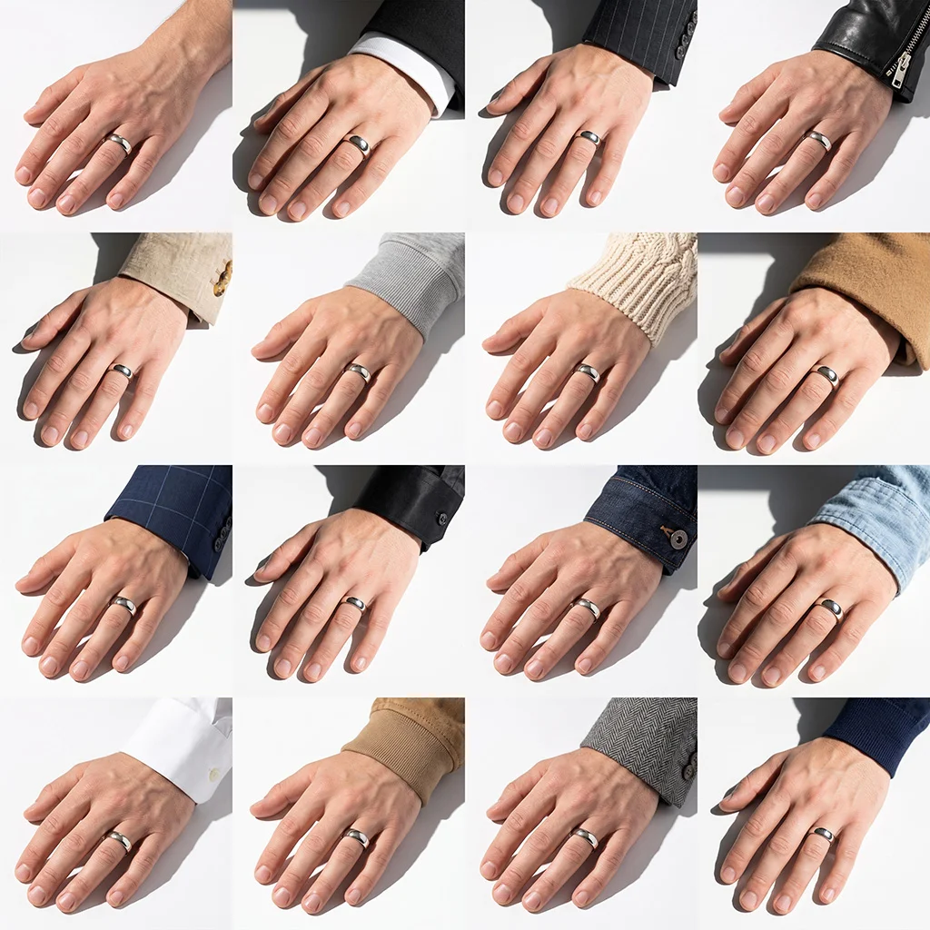 Bare hand, shirt cuff and suit sleeve